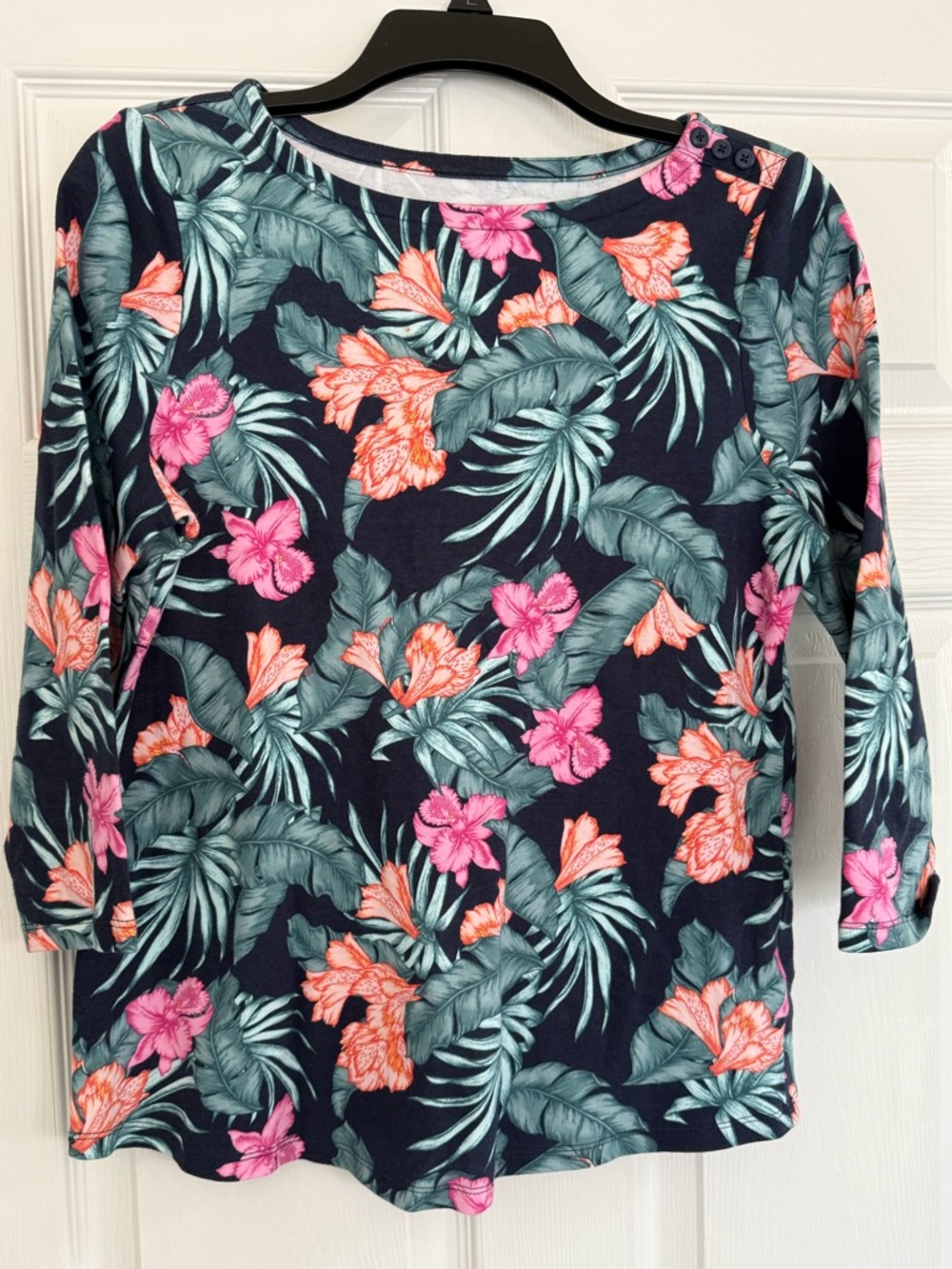 Charter Club Floral Cotton Tee in Navy, Pink & Green